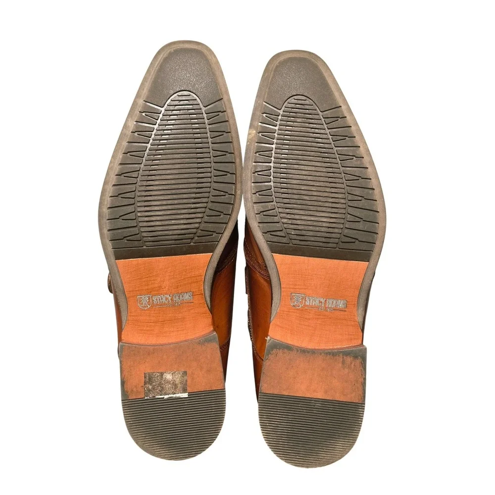 Stacy Adams Mens Cognac Leather Monk Strap Brogue Dress Shoes 25584-213‎ 9.5M